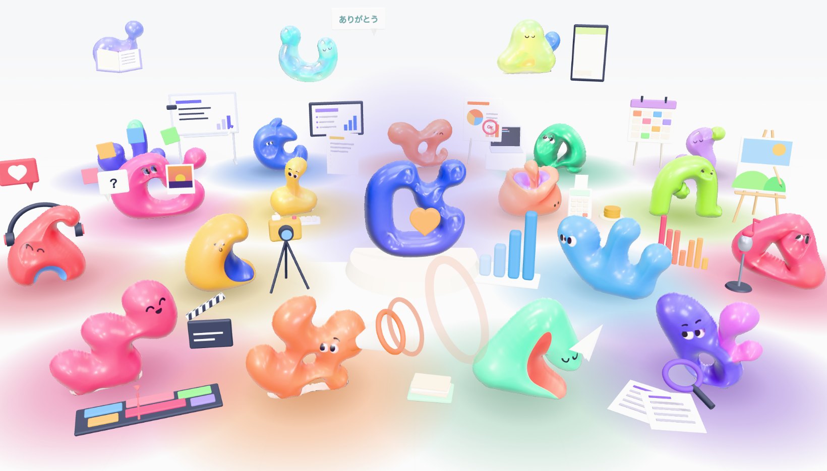 GenUpのロゴマークから生まれた20体のキャラクターが、それぞれの仕事道具で働く3Dアニメーション